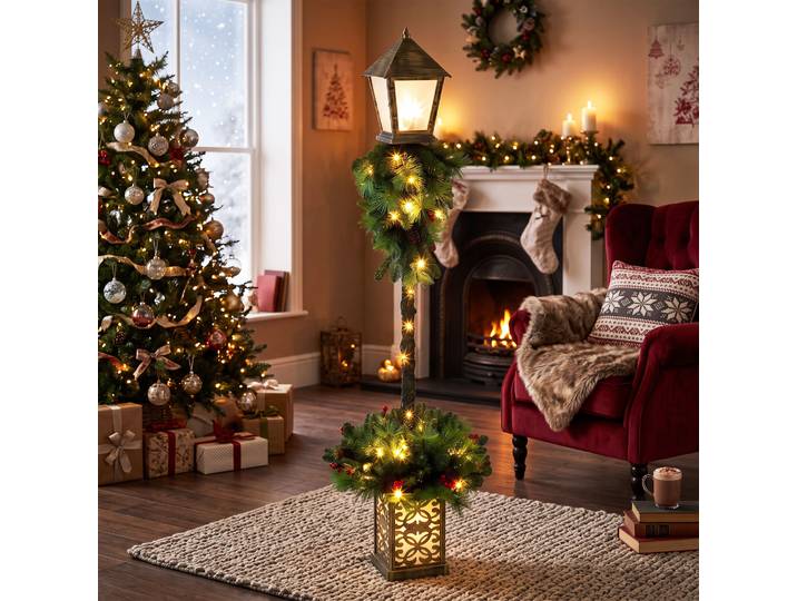 Outsunny Lanterne Noël Extérieur 50 LED Blanc Chaud PVC Rouge