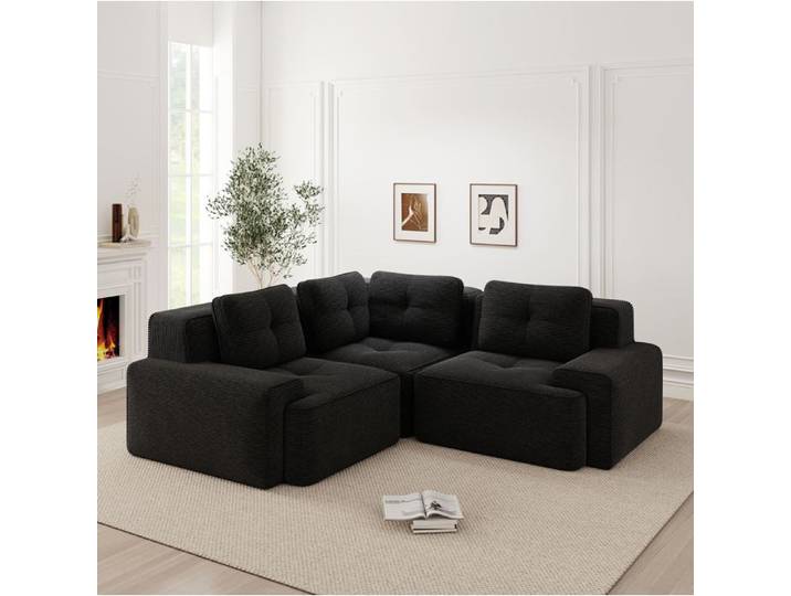 Canapé d angle - SENVIRO - modulaire noir en velours côtelé