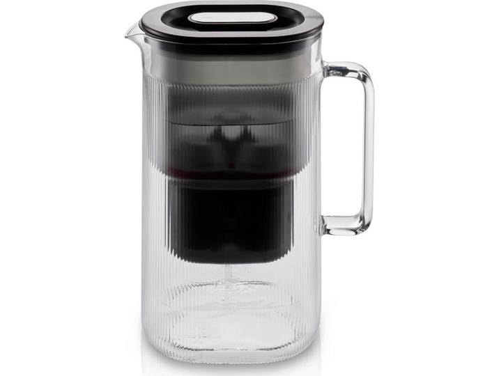 Gefu Tischwasserfilter Puralis, Schwarz, Transparent, Metall, Kunststoff, Glas, 2,5 l, 10.5x26.3x21 cm, große Einfüllöffnung, mit Deckel, leichte Kartuschen-Entnahme, einfacher Filterwechsel ohne Abschalten der Zuleitung, Geschirr, Wasseraufbereitung, Wasserfilter