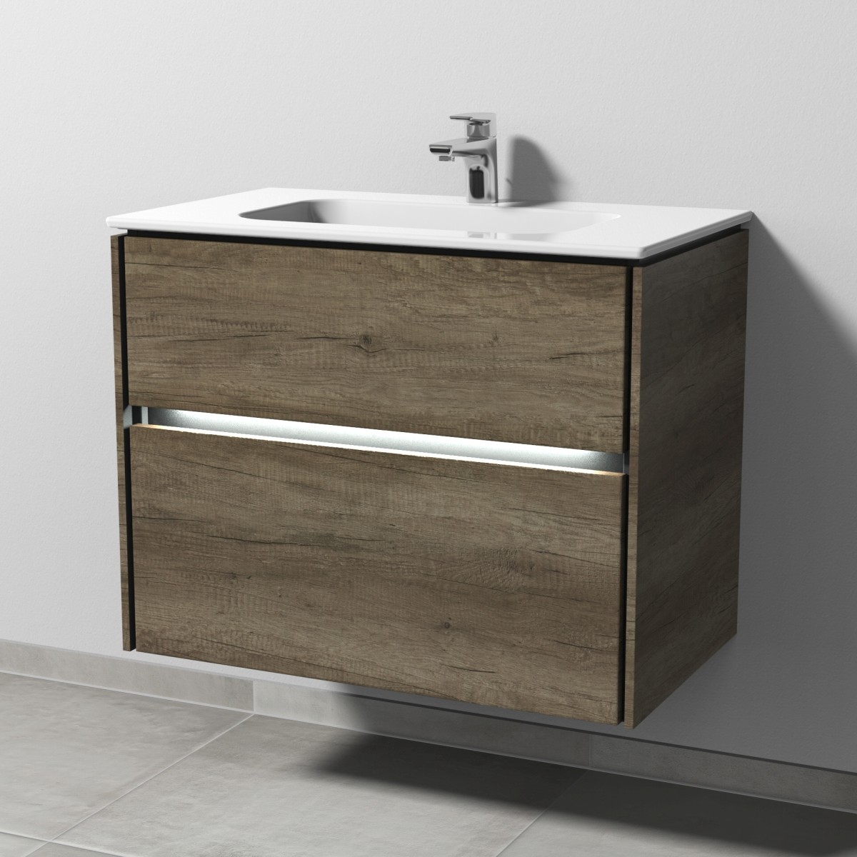 Sanipa Twiga Waschtisch-Set mit Keramik-Waschtisch Design und Unterbau, Eiche-Nebraska, SL25037 SL25037