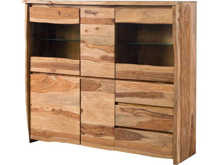 MASSIVMOEBEL24 PURE SHEESHAM #200 Vitrine en bois de sheesham - laqué-sablé / naturel 166x48x145