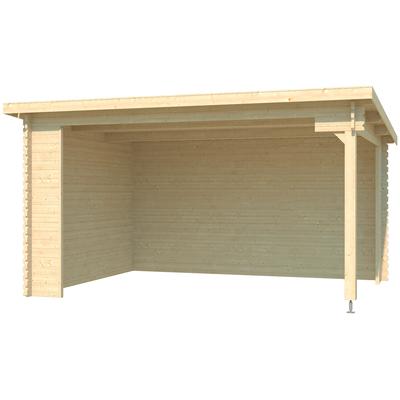 Gartenhaus LASITA MAJA "Unterstand Columbus", beige (naturbelassen), ohne Dacheindeckung, Holzwerkstoff, Gartenhäuser, Gartenhaus, Unterstand / Lounge 34mm, Fundamentmass 4250x3000, Naturbelassen