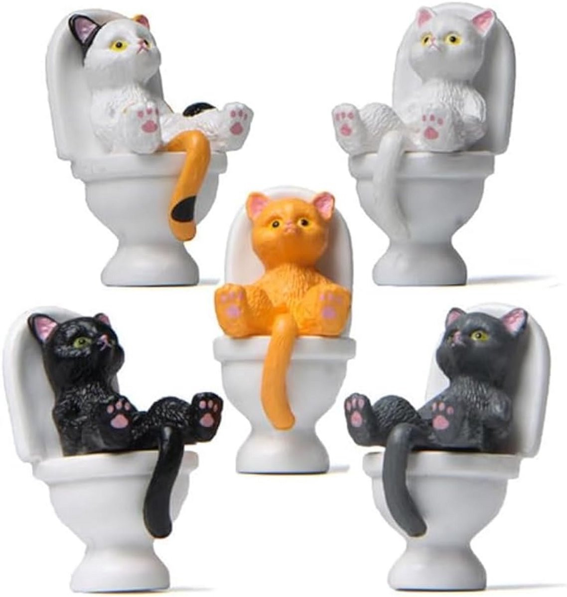 Set van 5 Miniatuur Kat Beeldjes voor Decoratie van Huis en Tuin