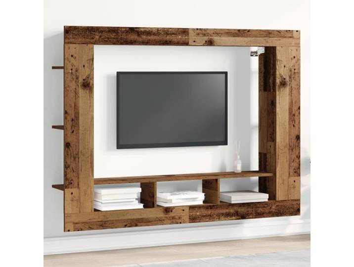 Meuble TV Mural - Bois Vieilli - 152x22x113 cm - Vintage - 3 Étagères