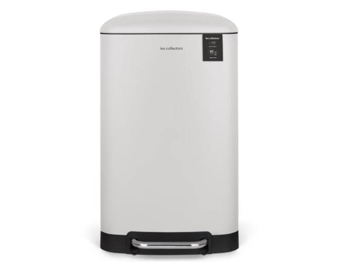 Les Collectors Mülleimer N°828, 40 L, passend für 30–50-Liter-Säcke, Küchen-Tretabfalleimer Edelstahl, Fassungsvermögen, herausnehmbarer Inneneimer, elegantes Design, mattes Finish, Weiß