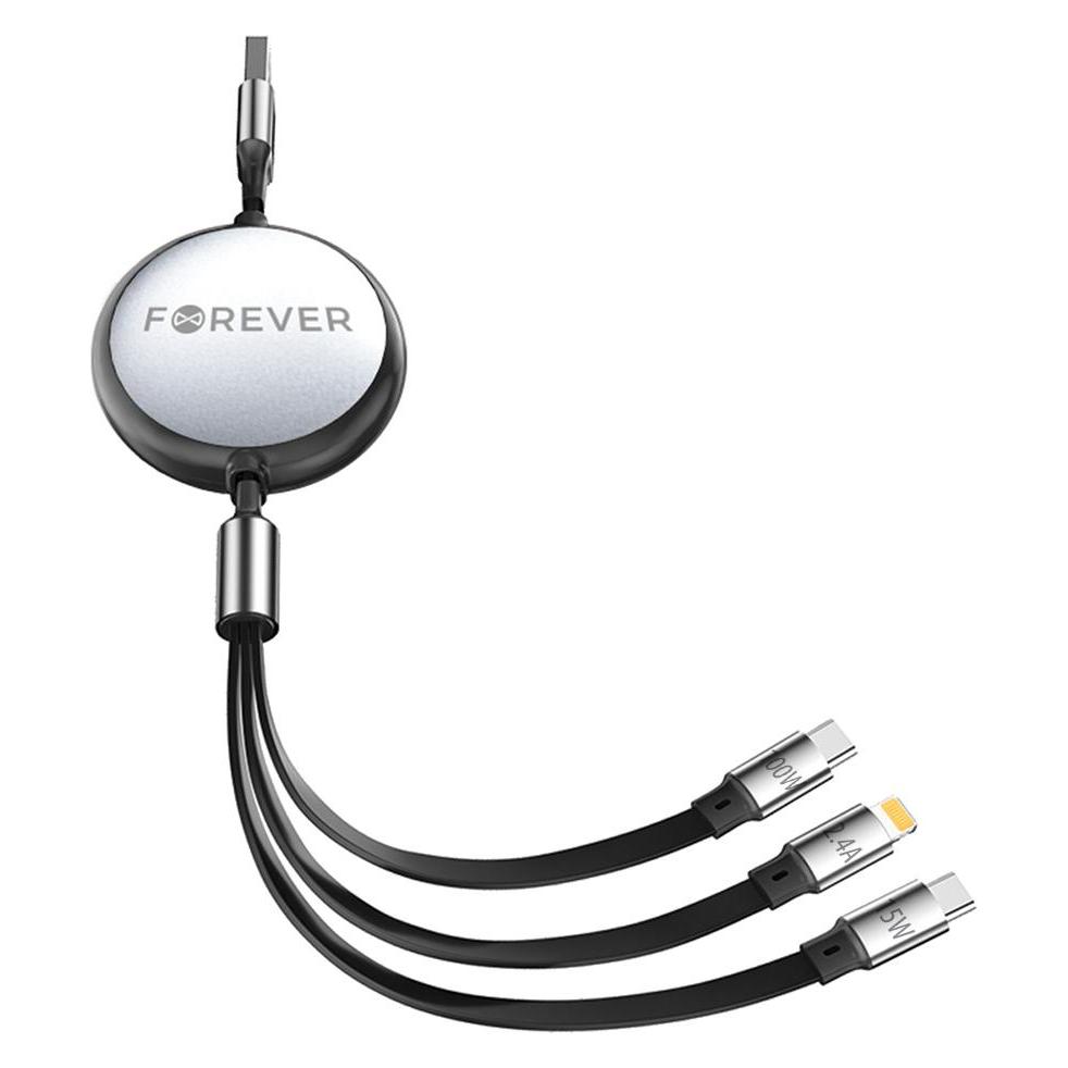 Forever 3in1 Kabel USB - Lightning + 2x USB-C 1,2 m 100W schwarz (1.20 m, 100 W) (GSM185689)