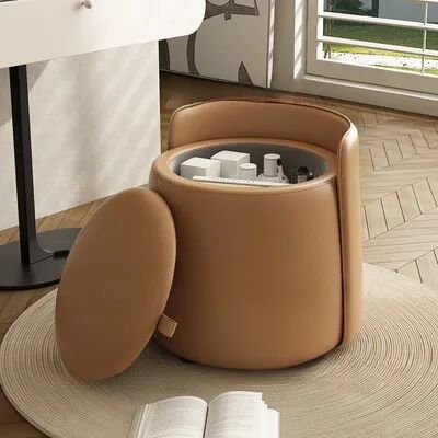 Combo Retail Shop Storage Pulley Makeup Stool With Pulley, Solid Wood Backrest Low Stool, Coffee Table Stool For Makeup And Lounge gray Orange