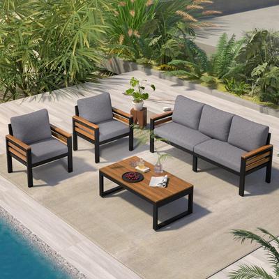 PRO_SELLERS 4-Piece Outdoor Furniture Set Acacia Wood with Cushioned Seating Grey