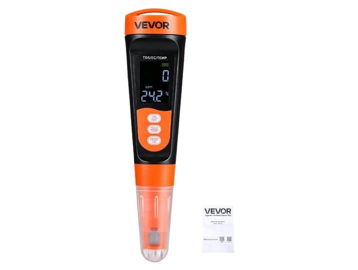 Appareil de mesure TDS VEVOR\, plage de mesure de 0 à 9990 ppm\, mesure multiparamétrique EC/TDS\, appareil de mesure numérique de l'eau avec contrôle automatique du temps\, écran en acier inoxydable clair\, pour le contrôle de la qualité de l'eau potable