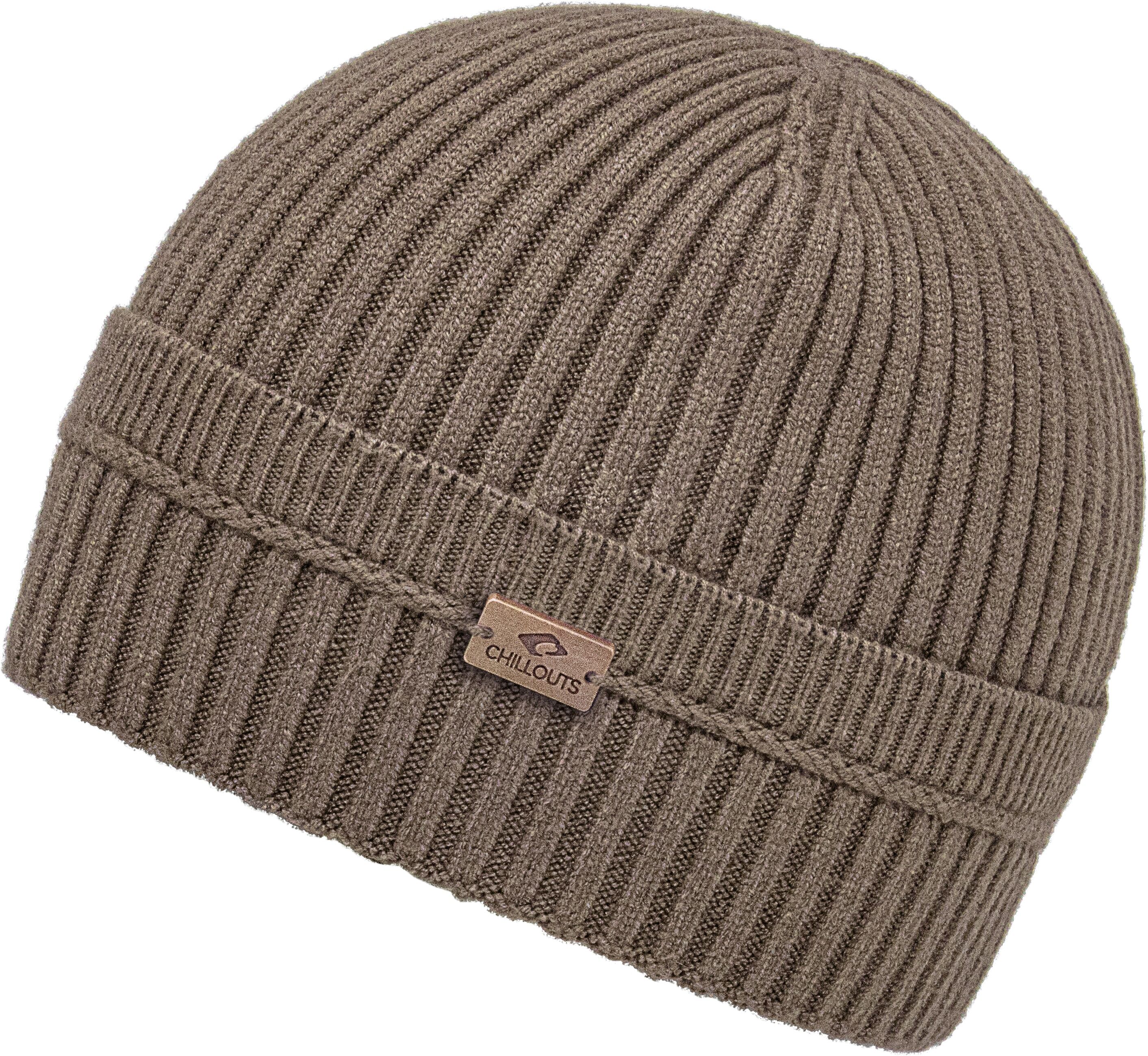 Beanie CHILLOUTS "Flynn Hat", Damen, braun, Strick, Obermaterial: 60% Polyamid, 26% Viskose, 14% Polyester, Mützen Beanie, klassische Umschlagmütze mit schönem Strickmuster