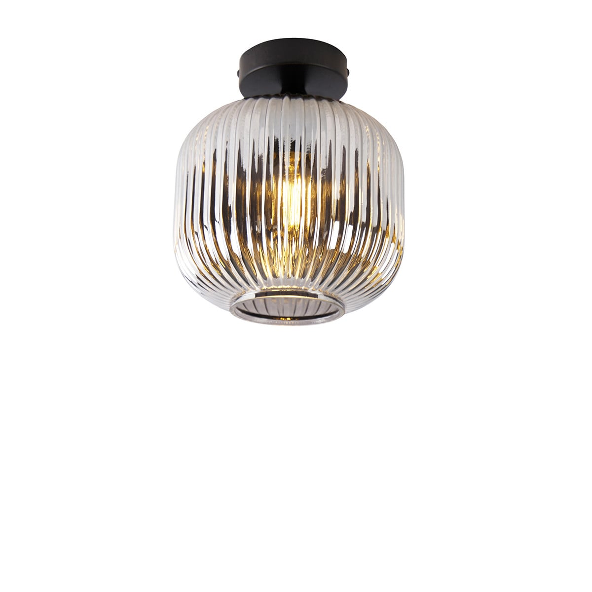 Qazqa Smart plafondlamp zwart met grijs rookglas en wifi-bediening