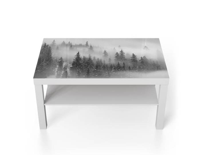 DEQORI Glastisch weiß groß 90x50 cm Motiv Nebelwald Stille ausgefallener Beistelltisch aus Glas Hochglanz Couchtisch fürs Wohnzimmer moderner Couch Tisch mit Design