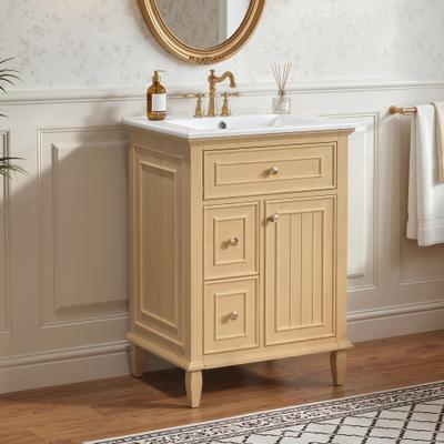 Kodotan sofa "24""Bathroom Vanity with Sink,Bathroom Vanity Cabinet with One Flip Drawer and Two Drawers,Adjustable Shelf,Solid Wood and MDF"