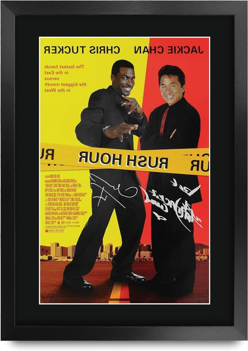 Ingelijste Filmposter met Gedrukte Handtekening Replica - Wanddecoratie - A3 - Zwart