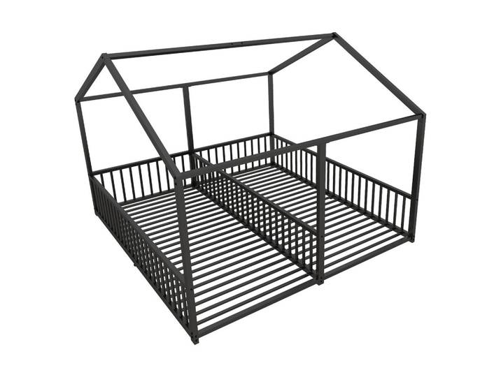 Oxeza Hausbett 90/200 cm Schwarz mit Geländer, Hausmodellierung, Metall, Mode, Rechteckig, 90x200 cm, Babymöbel & Kindermöbel, Kinderzimmer & Jugendzimmer, Kinderbetten, Spielbetten