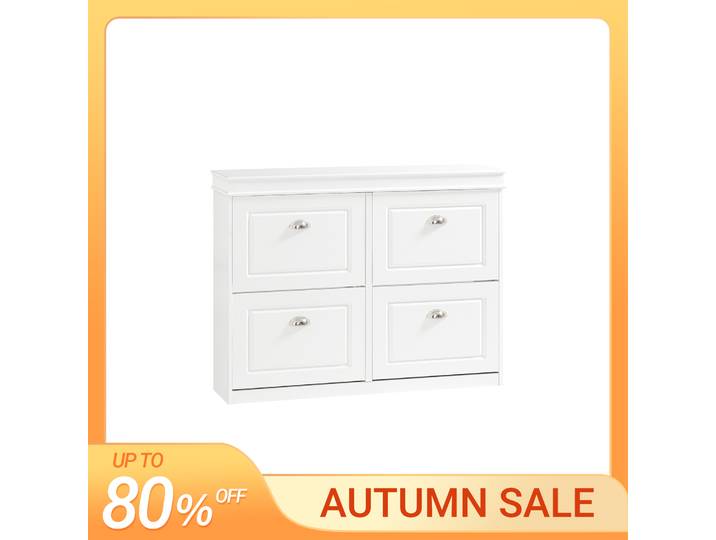 SoBuy FSR79 Meuble à chaussures avec 4 portes battantes, meuble à chaussures étroit avec 8 étagères, étagère à chaussures réglable pour couloir, 105x82x24