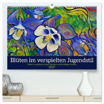 Blüten im verspielten Jugendstil (hochwertiger Premium Wandkalender 2027 DIN A2 quer), Kunstdruck in Hochglanz