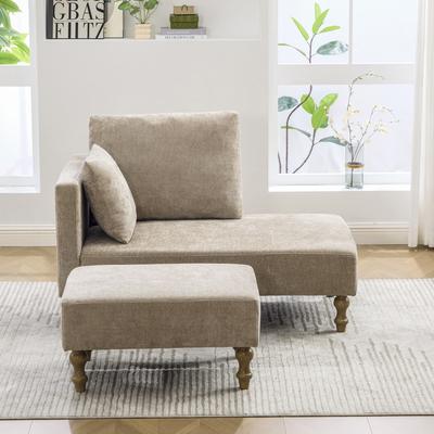 Kodotan sofa Modern Chaise Lounge Chair with Ottoman, Chenille Fabric, Sturdy with Rubberwood Legs, Strong Load-Bearing Capacity