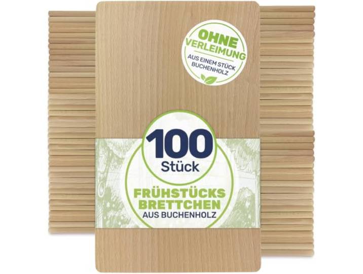Gravidus Frühstücksbrettchen Holzbrett Buche 22x12x1 cm (100 Stück) Unverleimtes Buchenholz, unbehandelt und ohne Öl, 22 x 12 x 1 cm, mit stark gerundeten Ecken, für Frühstück und Brotzeit