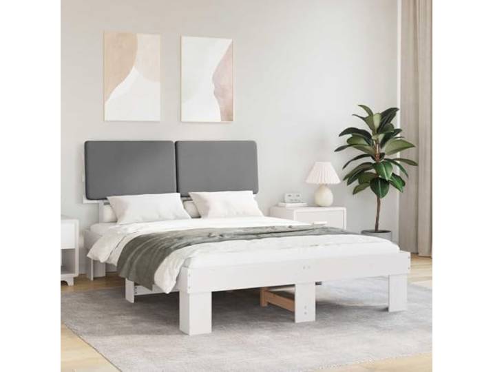 Gepolstertes Kopfteil Kiefernholz Modernes Design Bettgestell Hellgrau 150 Bettgestell mit gepolstertem Kopfteil Hellgrau 150x200 cm Massivholz Kiefer Stabil Komfortabel
