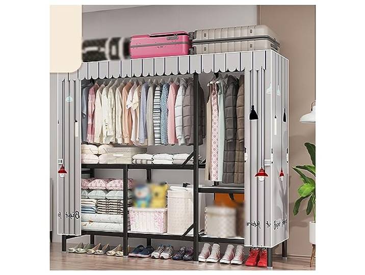 SDGBCXD Tragbarer Kleiderschrank, Schrank for Aufhängen von Kleidung mit 2 Kleiderstangen und 3