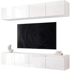 WOHNWAND ANGEL I Weiß glänzend hängend mit LED-Beleuchtung 200 cm