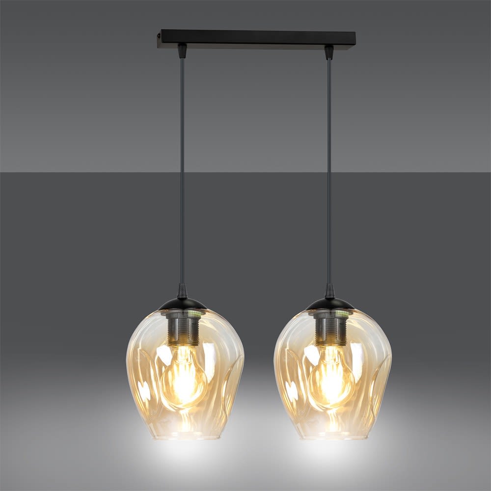 Wonderlamp Regleta de techo con 2 pantallas achatadas de cristal ámbar