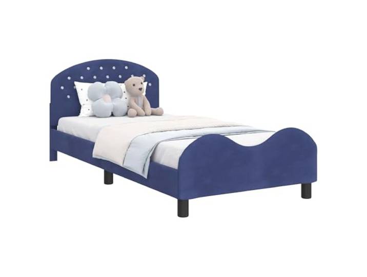 PUGYNBK Bett 90 x 200 cm mit Kopfteil Polizei Blau Samt, Lattenrahmen im Lieferumfang enthalten, niedriges Profildesign, moderner Stil