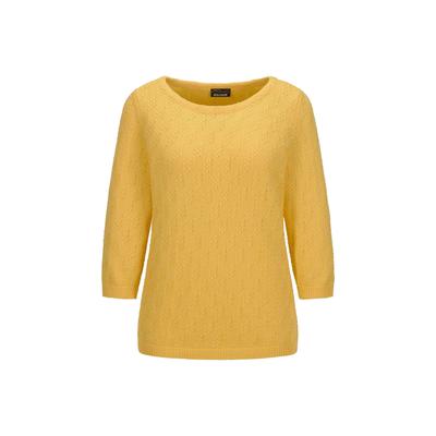 Rundhalspullover GOLDNER "Kurzgröße Halbarm Baumwollpullover mit Struktur", Damen, Gr. 20, gelb (honig), Obermaterial: 100% Baumwolle CO., Modisch, Pullover Rundhalspullover, 3/4-Ärmel