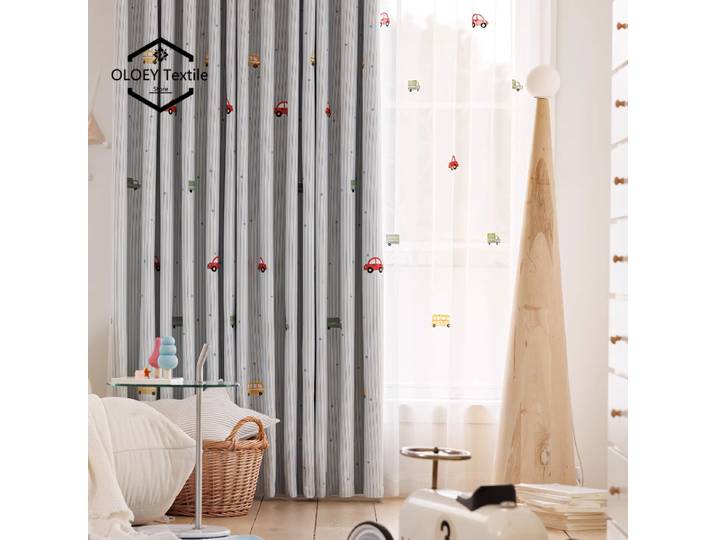 Rideaux occultants en chenille brodés motif voiture, taille personnalisée, écologiques, pour chambre de garçons et chambre d'enfants, tendance