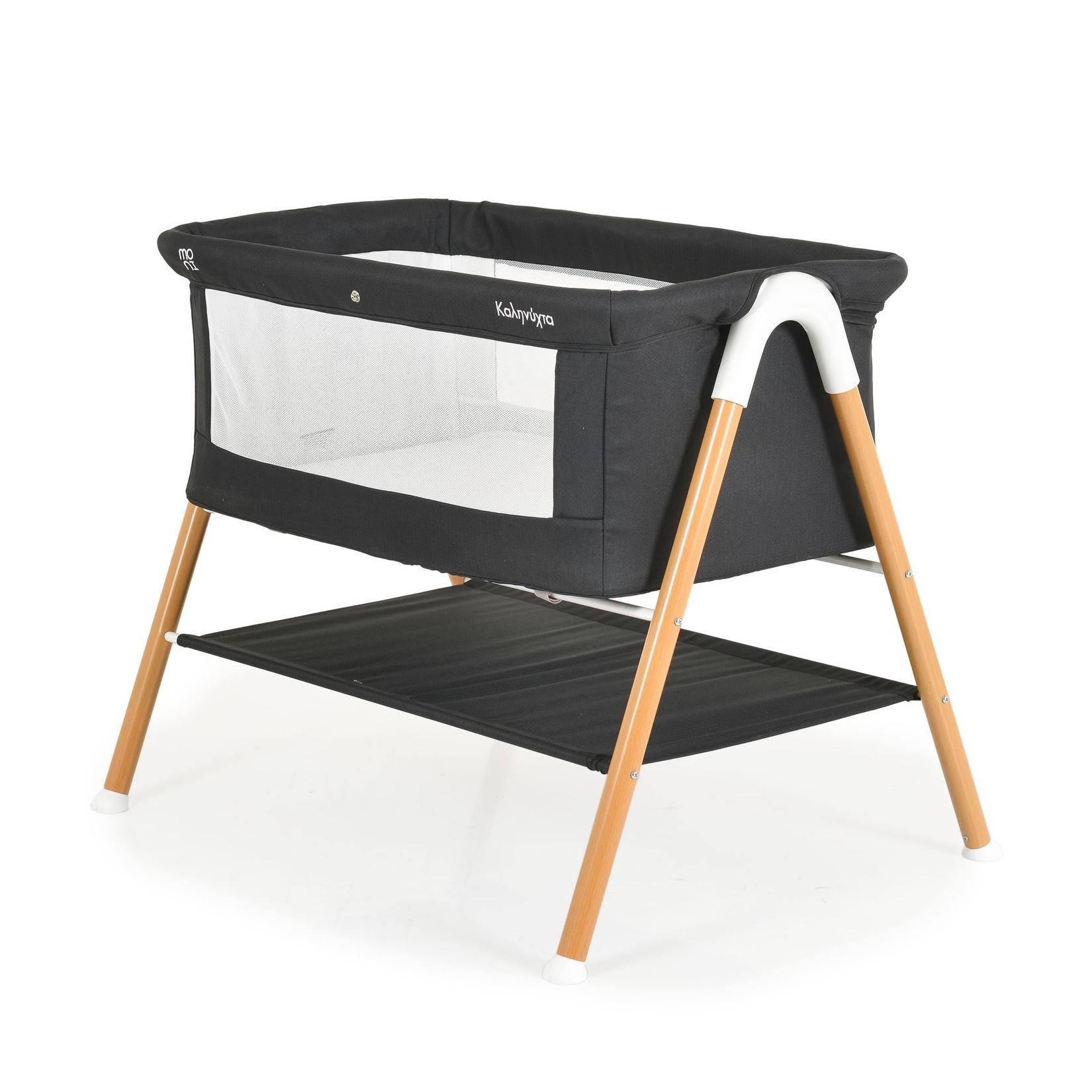 Moni Beistellbett Kalinihta Matratze mit Reißverschluss, Moskitonetz, Holzdruck schwarz