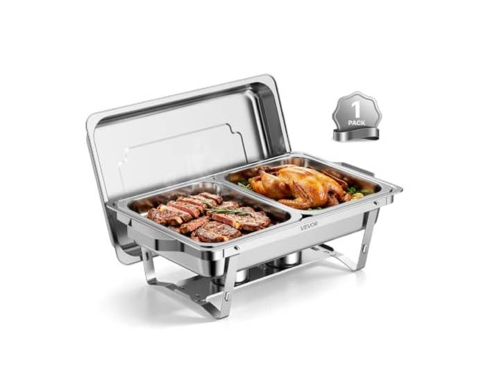 VEVOR Chauffe Plat 1pc 8\,5 L\, Buffet Chauffant Inox 2 Bacs Interchangeables Pour Buffet Libre Service Hôtel Mariage Restauration Traiteur CHR\, Réchaud Rectangulaire\, Chafing Dish avec Kit Complet