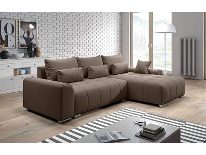 AXLIVING Eckschlafcouch mit Bettkasten Rivolli 260 cm braun Ecksofa 260 cm breit mit Schlaffunktion. Eckschlafcouch mit Bettkasten. Setzen Sie auf langlebige Qualität. T30-Schaum.