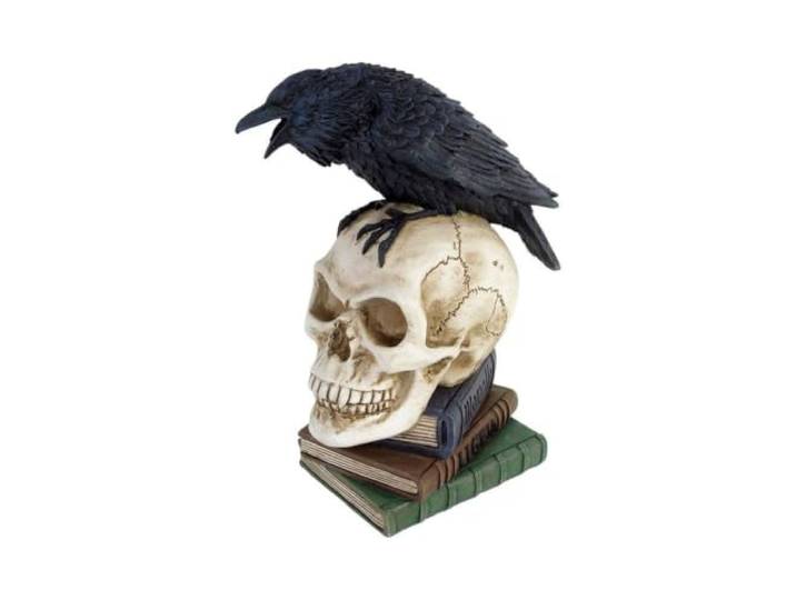 Alchemy Gothic Crâne En Résine Avec Corbeau Style Shakespeare 20cm