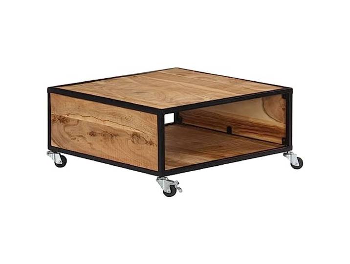 Tmriohed Couchtisch 70x70x32 cm Massivholz Akazie Sofatisch mit Rollen Flexibler Beistelltisch im Vintage Stil aus Echtholz mit Fach und Rollen für Wohnzimmer oder Lounge.