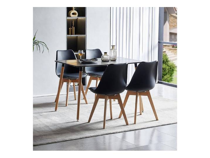LuxusKollektion Essgruppe Esstisch Esszimmergruppe Rechteckig Schwarz Tisch 4 Schwarz Stühle