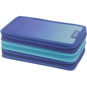 Herlitz Federmäppchen TriCase, Dip Dye, Schüleretui, 3-fach, 31-teilig, aus Stoff, blau / türkis