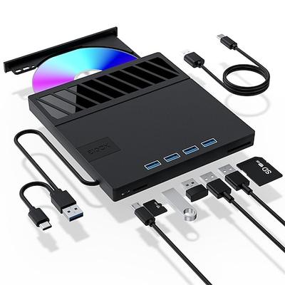 externes CD/DVD-Laufwerk für Laptops, 7-in-1-USB-Ultraflacher tragbarer CD/DVD-Player-Brenner, kompatibel mit externem DVD-Player für Laptops