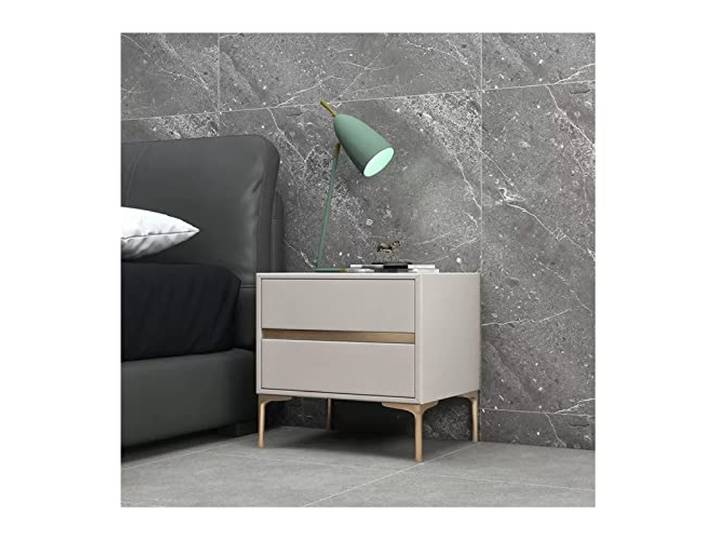 Nachttisch Khaki Kunstleder Nachttisch Modern Holz Nachttisch Mit 2 Schubladen und stumm Führungsschiene, für Schlafzimmer, Wohnzimmer (L x T x H): 40 x 40 x 48 cm