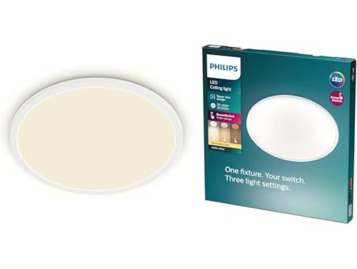 PHILIPS LED SceneSwitch Deckenleuchte (36 W), LED Deckenleuchte mit 3 Helligkeitsstufen und warmweißem Licht, energiesparende Raumbeleuchtung mit EyeComfort, weiß
