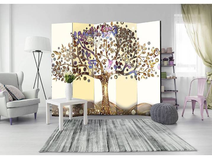 Paravent Golden Tree Akustik Vlies auf Massivholz Gold 225 x 172cm
