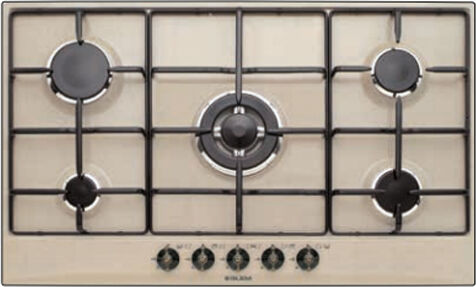 glem gas Gt955sa Gt955sa Piano Cottura 5 Fuochi A Gas 90 Cm (1 Bruciatore Tripla Corona) Colore Sabbia