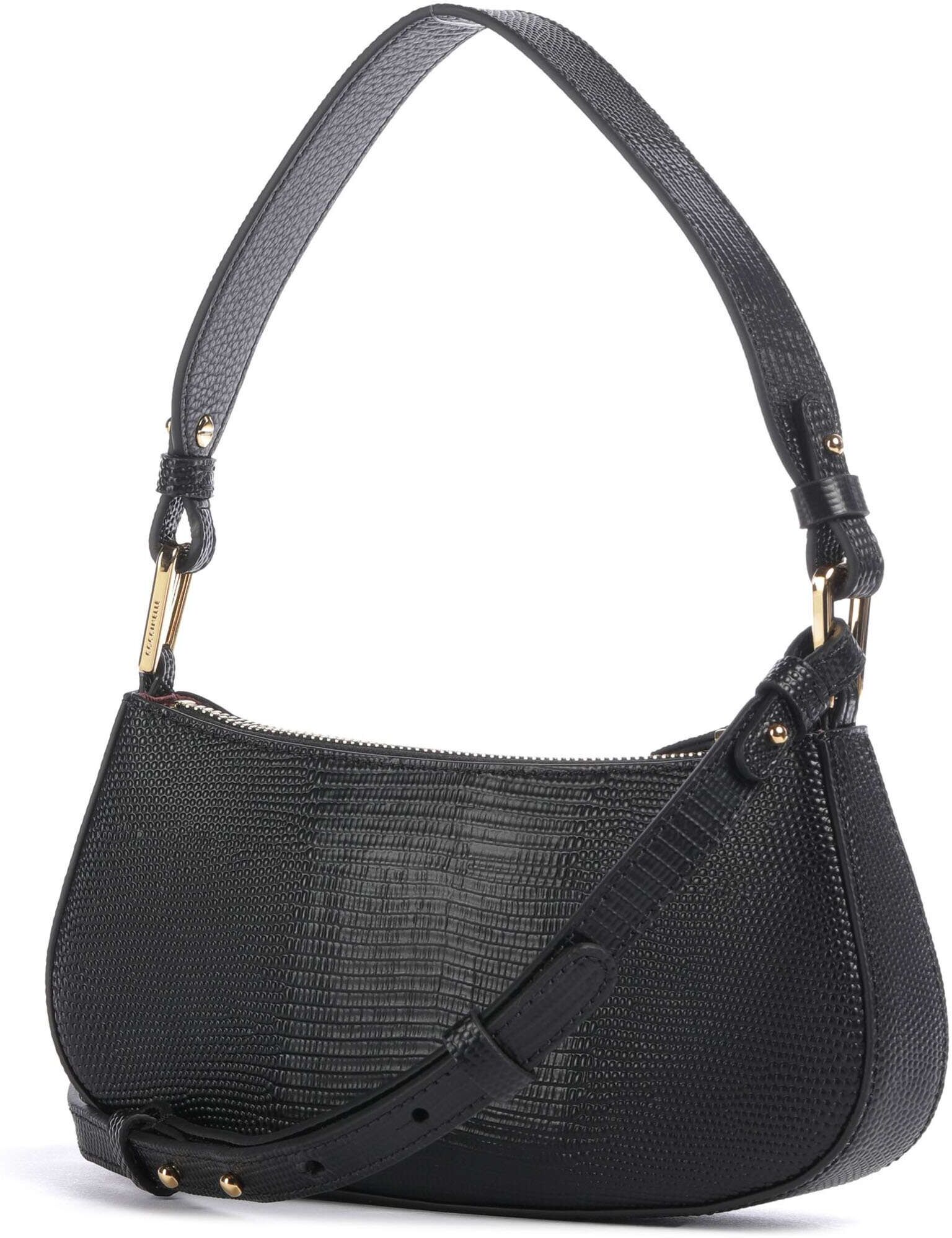 Coccinelle Merveille Lizard Schultertasche aus Leder, schwarz