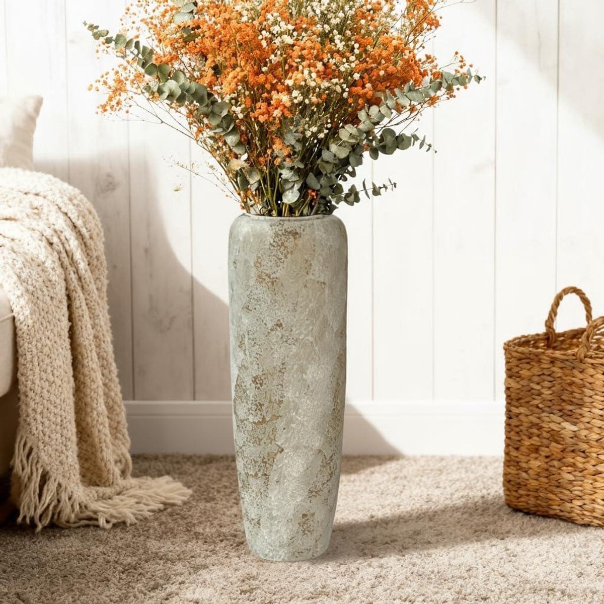 Handgemaakte keramische vloervaas in rustiek design, zwart, Hoogte: 60 cm