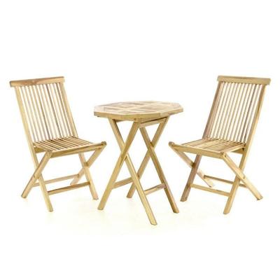 3-tlg. Sitzgruppe Garten Tisch Stuhl Holz Teak
