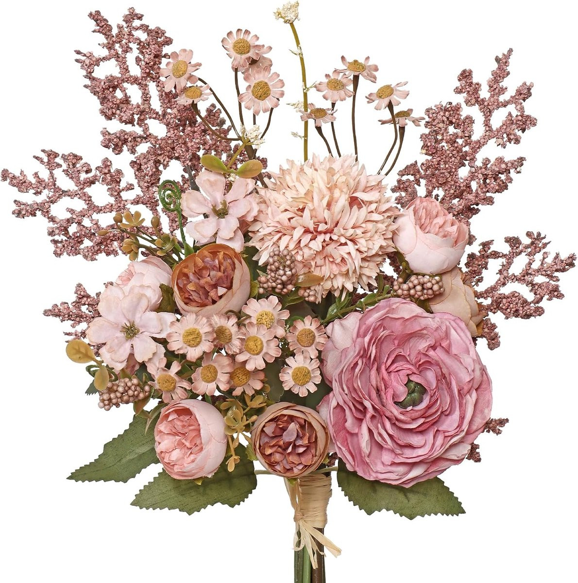 SnelShoppen Kunstbloemen Boeket met Rozen, Hydrangea, Pioenrozen en Madeliefjes voor Binnendecoratie