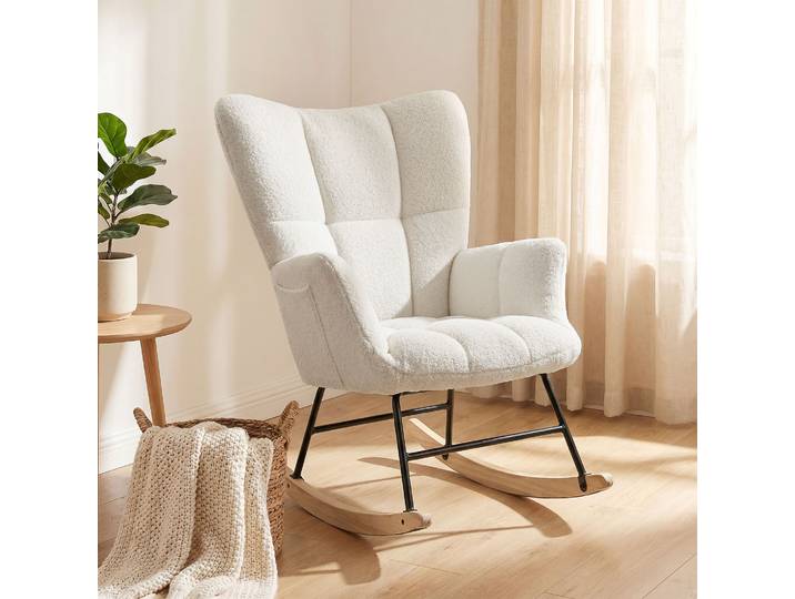 HOMCOM Fauteuil Bascule Peluche Teddy Dossier Capitonné Crème