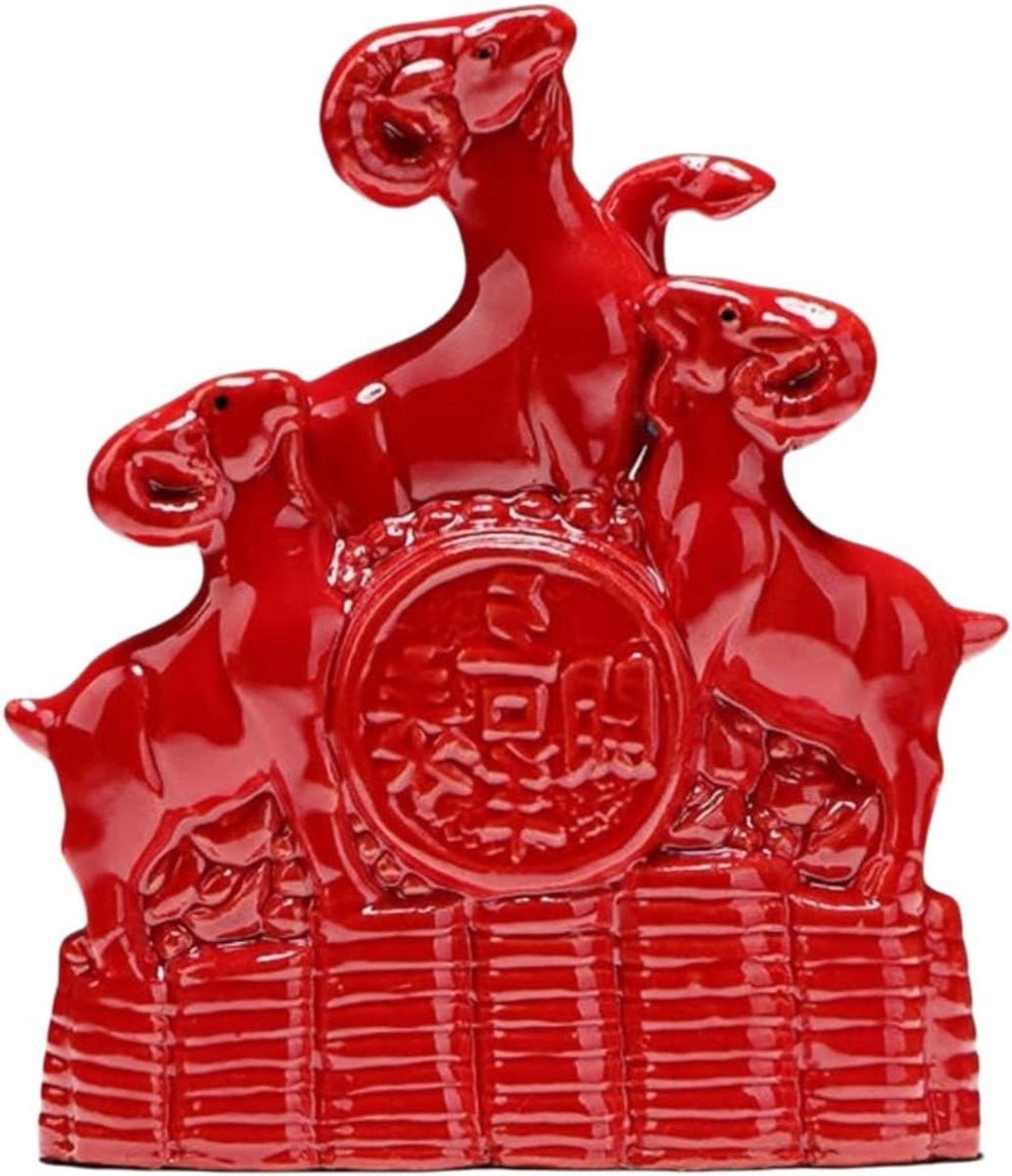 Keramisch Dieren Ornament Rood - Groot Aziatisch Kunstbeeld voor op Tafel