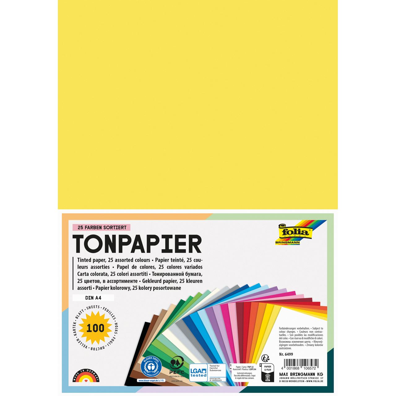 folia Tonpapier farbsortiert 130 g/qm 100 Blatt