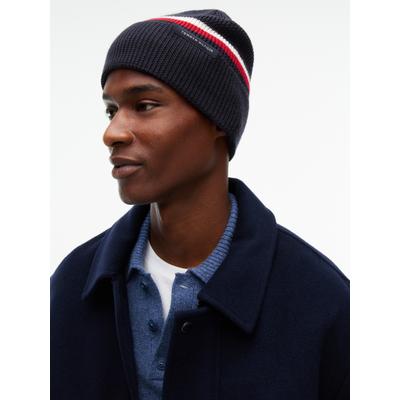 Beanie TOMMY HILFIGER "TH RWB", Damen, blau (space blau), Strick, Wollmischung, Mützen Beanie, aus Wollmix mit Global-Streifen